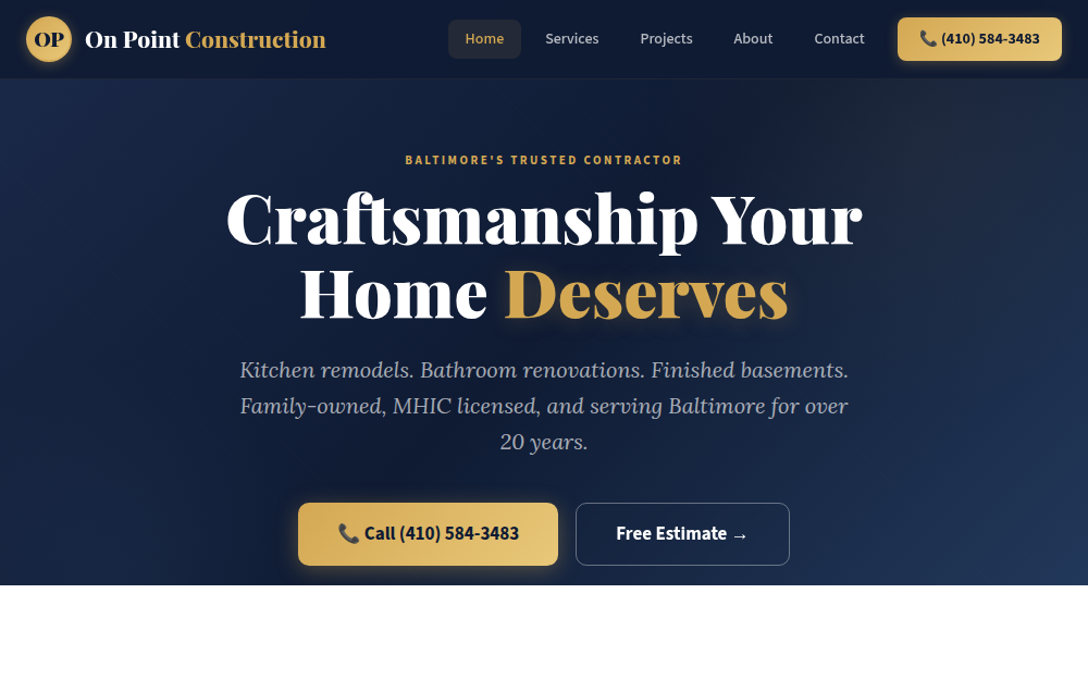 On Point Construction & Remodeling website